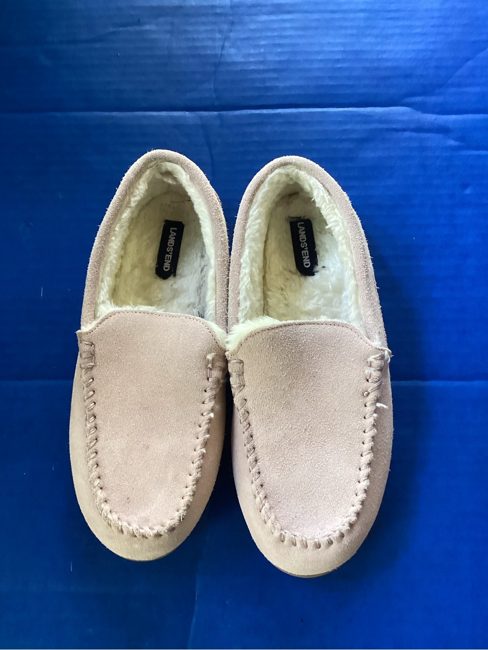 Lands' End Suede Moccasin Slippers - light purple, size 8